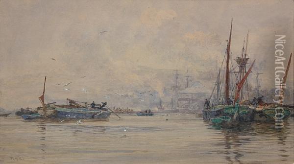 London Barges Oil Painting - William Lionel Wyllie