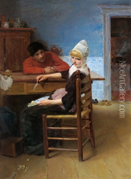 Junges Hollandisches Paar In Der Kuche Oil Painting - Paul Rieth