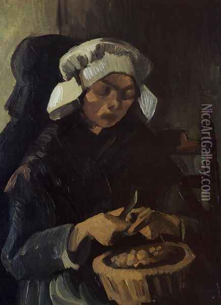 Peasant Woman Peeling Potatoes Oil Painting - Vincent Van Gogh