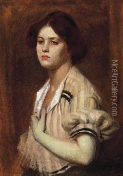 Girl In A Blouse Oil Painting - Bertalan Szekely Von Adamos
