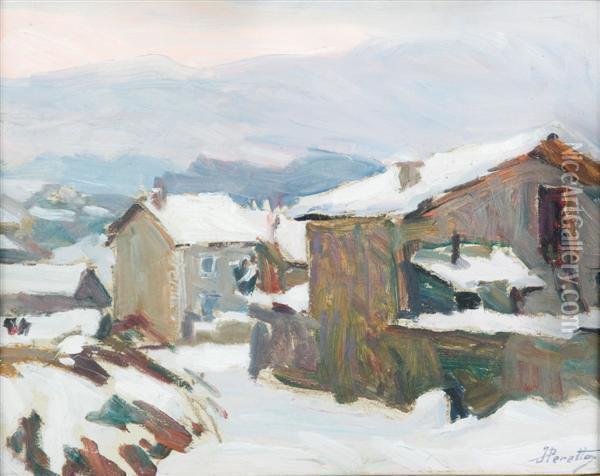 Village Enneige Oil Painting - Jacques Peretto