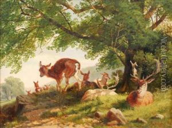 Deer In Longleatpark Oil Painting - Richard Beavis