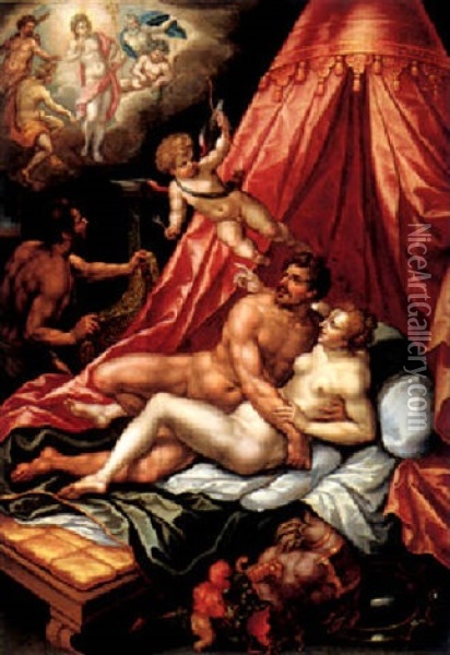 Mars And Venus Surprised By Vulcan Oil Painting - Hendrick De Clerck