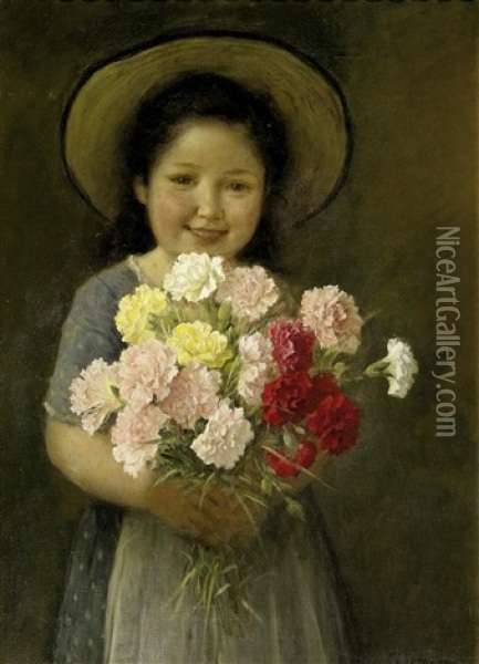 Madchen Mit Blumenstraus Oil Painting - Carl Von Bergen