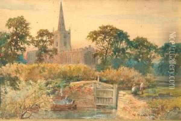 Stratford Church And Lock Oil Painting - William Matthison
