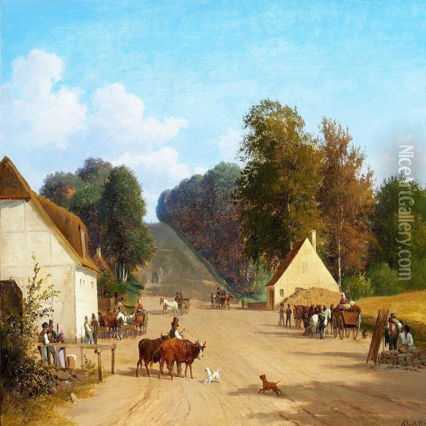 Summer Day At Geel's Hill Near Holte North Of Copenhagen Oil Painting - Andreas Thomas Juuel
