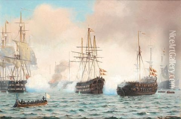 The Battle Of Copenhagen Dispatch Oil Painting - Johan Jens Neumann