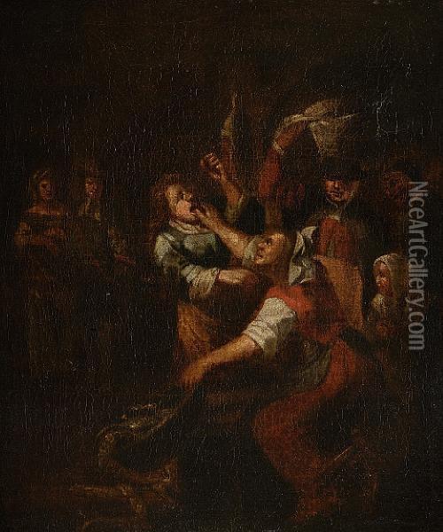 Peasants Fighting Oil Painting - Egbert Ii Van Heemskerck