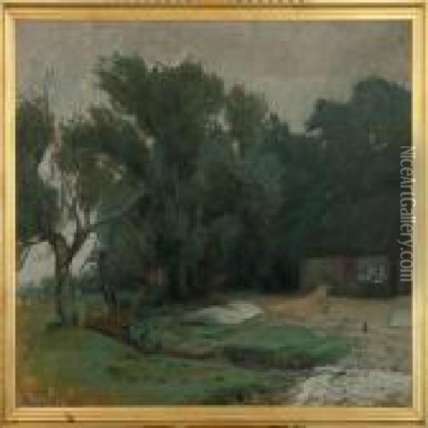 Summer Landscape With Afarm Oil Painting - Knud Sinding