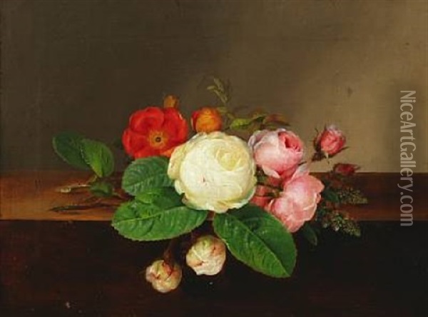 Flowers On Table Top Oil Painting - Hanne Hellesen