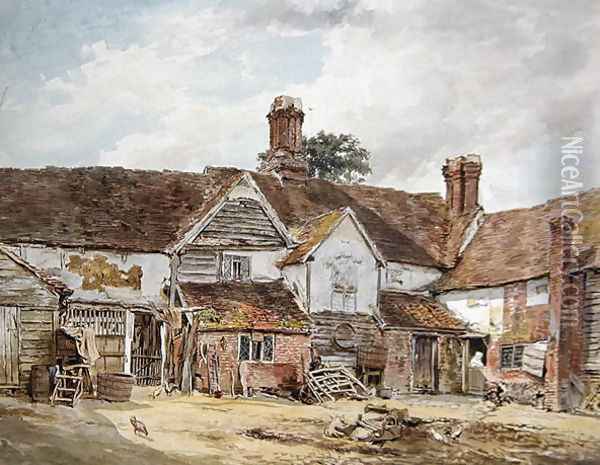 Old Farm Buildings Oil Painting - William Henry Hunt