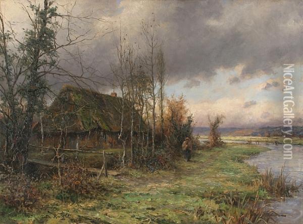 Cottage On A River Oil Painting - Louis Aston Knight
