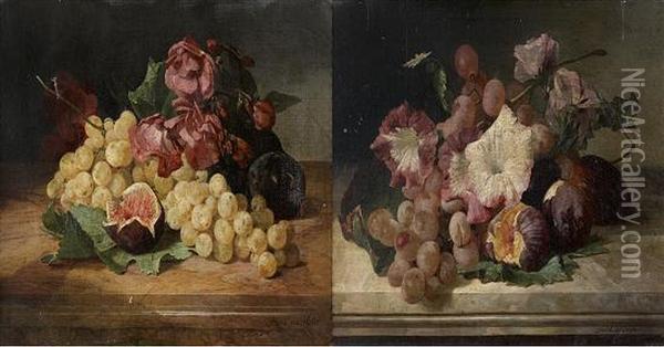 Natures Mortes Aux Raisins, Figues Et Fleurs Oil Painting - Noter David De