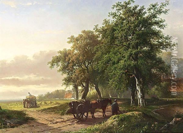 Haycarts Near The Fields Oil Painting - Georgius Heerebaart