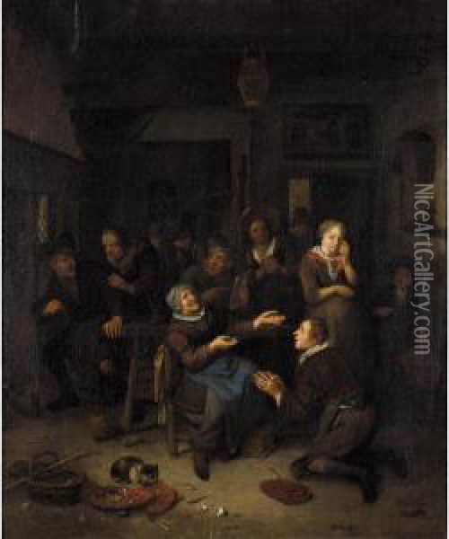 A Tavern Scene With A Son Beseeching His Mother For Forgiveness Oil Painting - Richard Brakenburgh