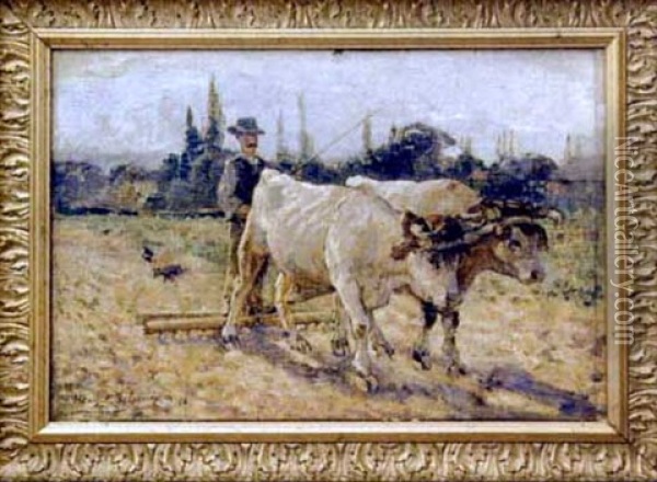 Paysan Derriere Ses Boeufs En Train De Labourer Oil Painting - Eugene Delacroix