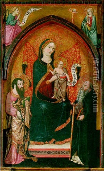 The Madonna And Child Enthroned With Saint Bartholomew And Saint Anthony Abbot Oil Painting -  Alvaro di Piero (Pedro)