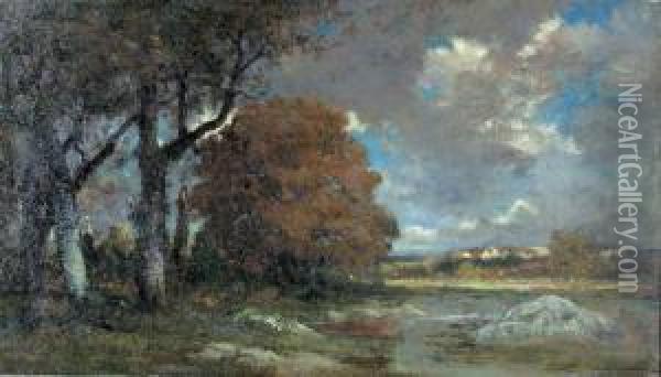 Abendliche Flussuferpartie. Oil Painting - Emile Jean Renie
