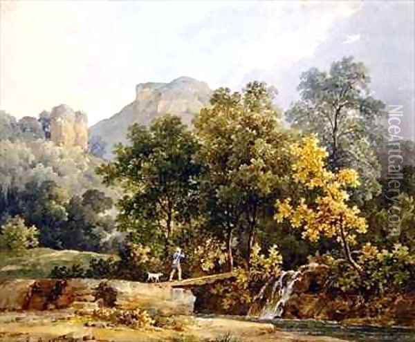 Hunter crossing a bridge over a river Oil Painting - Jacques-Raymond Brascassat