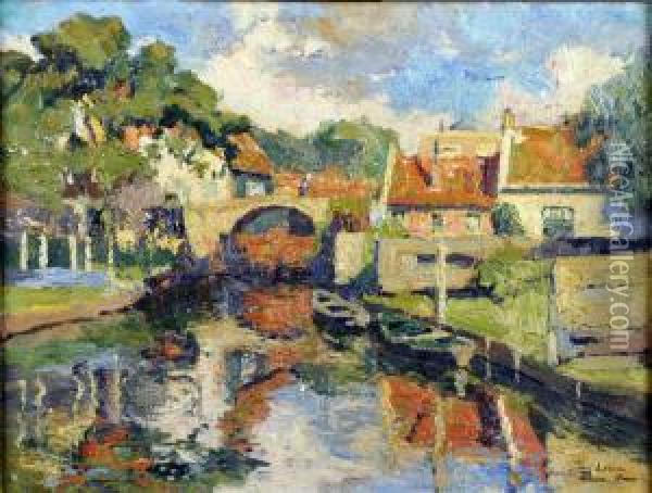Canal Avec Pont Oil Painting - Paul Leduc