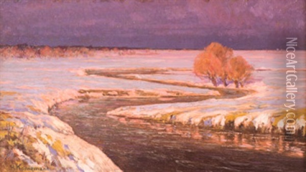 Winterlandschaft Im Sonnenuntergang Oil Painting - Hermann Koenemann