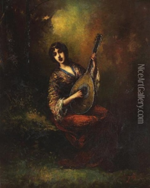 Musicienne Dans Un Sous-bois Oil Painting - Frederic Borgella