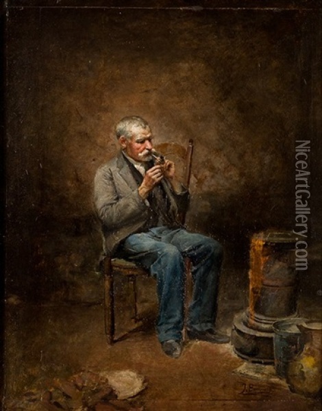 Fumando En Pipa Oil Painting - Jose Benlliure Y Gil