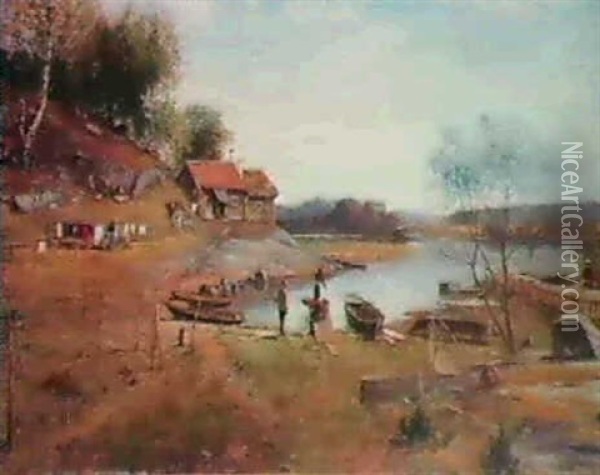Vardag Vid Vik Oil Painting - Olof Hermelin