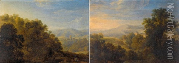 Paar Idyllische Landschaften (pair) Oil Painting - Herman Saftleven