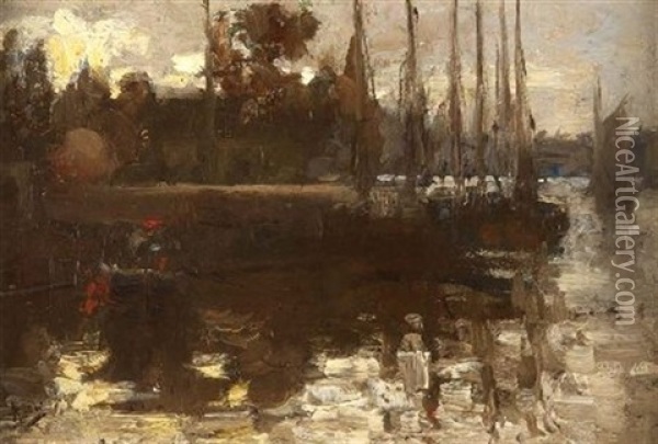 The Entrance To A Canal Oil Painting - Arthur Melville