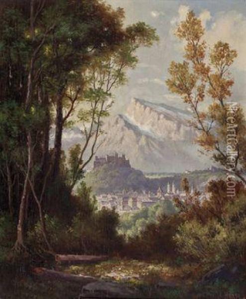 Blick Auf Hohen Salzburg Oil Painting - Ludwig Haase