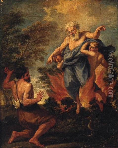 Moses And The Burning Bush Oil Painting - Cirlce Of Filippo Lauri