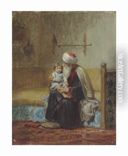 Grandfather's Comfort Oil Painting - Frederick Arthur Bridgman