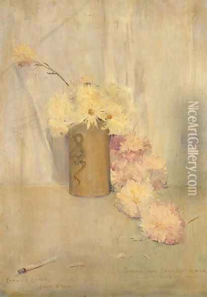 Smoke and Crysanthemum Flowers, 1890 Oil Painting - Charles Edward Conder