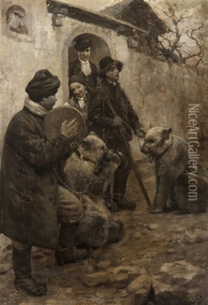 Bear Hunters Oil Painting - Jaroslav Spillar