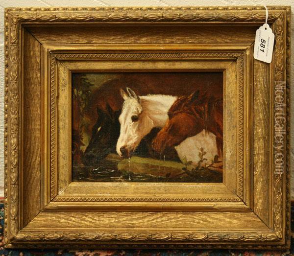 Study Of Three Horses Oil Painting - John Frederick Herring Snr