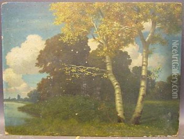 Park With Birch Trees Oil Painting - Eduard Rudisuhli