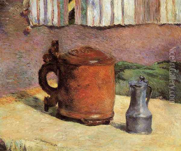 Still, Clay Jug and Iron Mug Oil Painting - Paul Gauguin