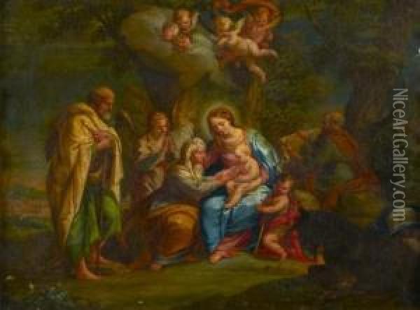 Sainte Famille Avec Sainte Elisabeth Et Saint Jean-baptiste Oil Painting - Francisco Preciado De La Vega