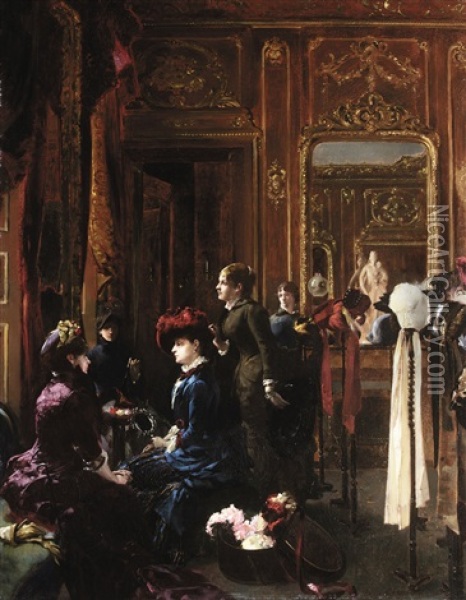 Fashion Salon In Paris Oil Painting - Louis Robert Carrier-Belleuse