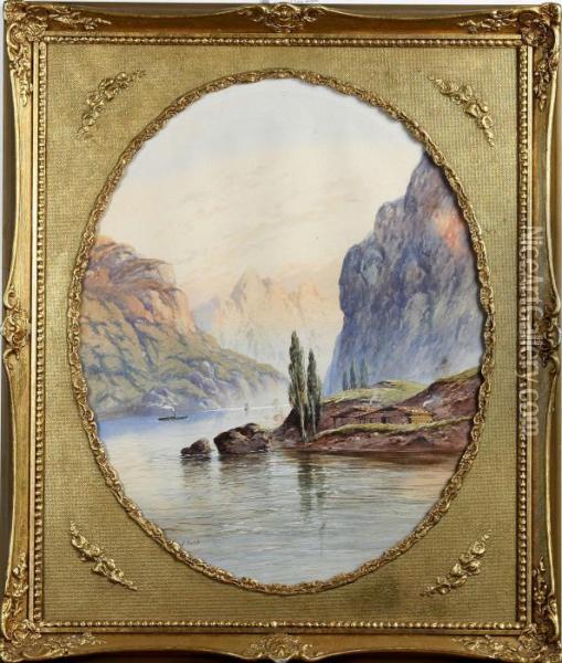 Fjordlandskap Med Batar Oil Painting - Edwin Earp