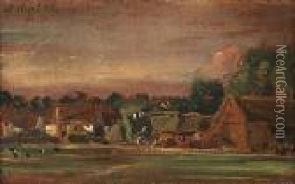 A Sketch Of East Bergholt From East Bergholt House Oil Painting - John Constable