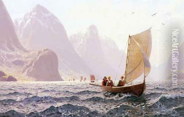 Regatta on a Norwegian Fiord Oil Painting - Hans Dahl