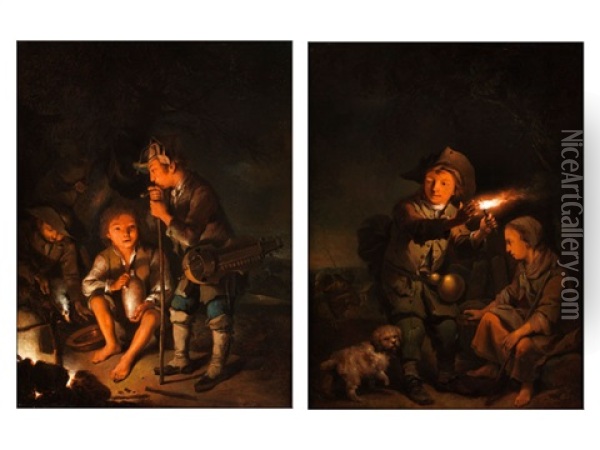 Kinder Am Nachtlichen Feuer Oil Painting - Johann Conrad Seekatz