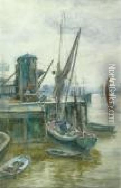 Moored Boats Oil Painting - Alexander Ballingall