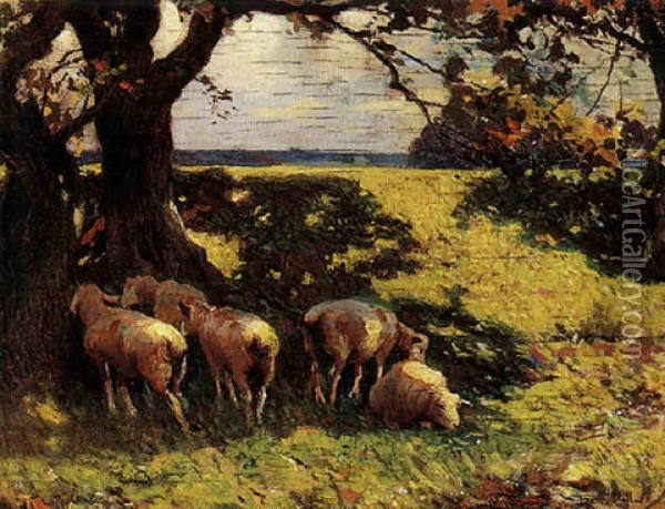 Sheep In The Shade Oil Painting - Frederick Hall