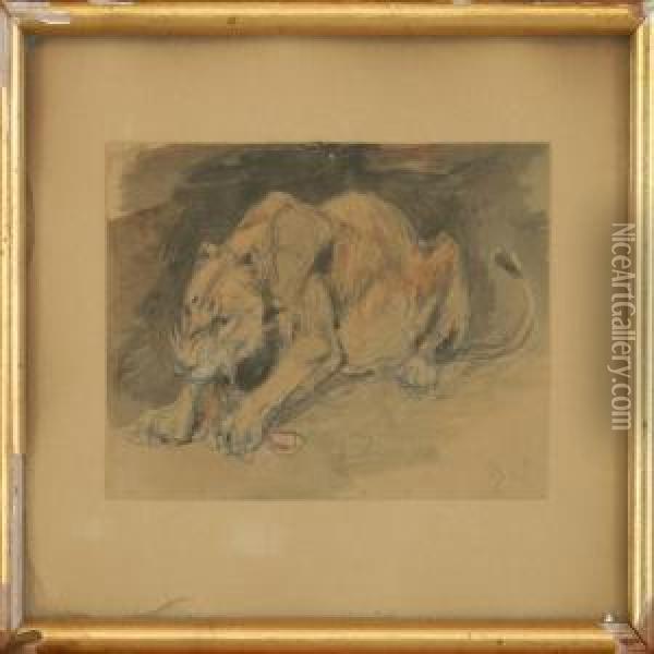 Eating Lion Oil Painting - Valdemar Irminger