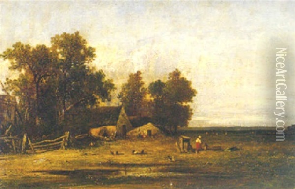 Farmstead By The Edge Of A Plain Oil Painting - Leon Victor Dupre
