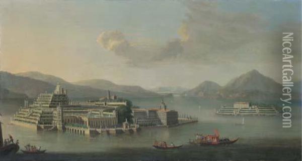 An Expansive View Of Lake Maggiore In Northern Italy With Isola Bella Oil Painting - Antonio Joli
