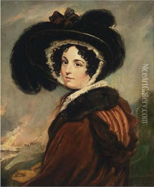 Portrait Of A Lady With A Hat, Said To Be Mrs Opie Oil Painting - John Opie